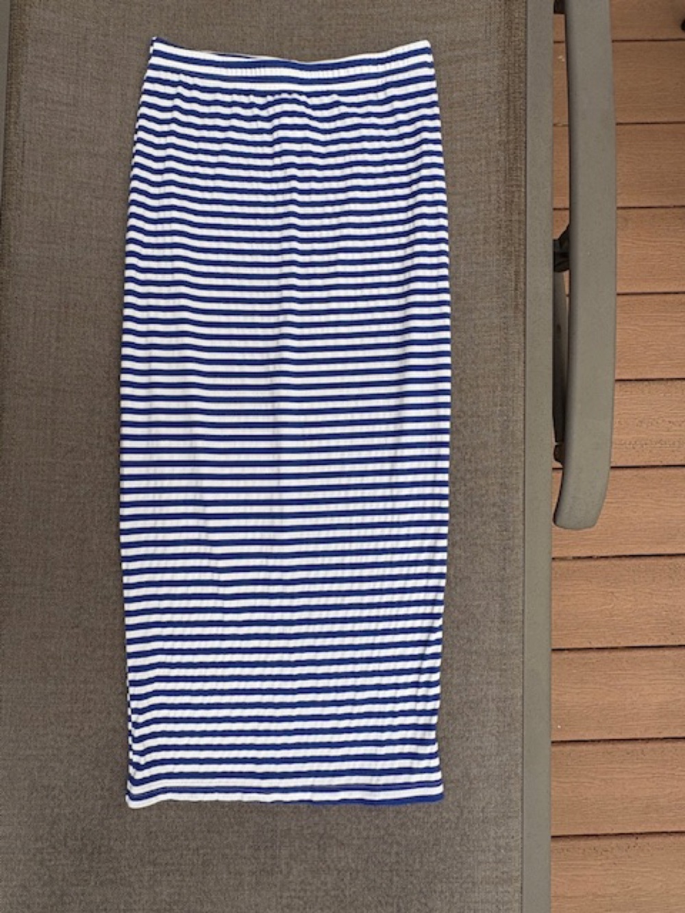 Blue/White Striped Maxi Pencil Skirt with Elastic Waistband + Small Slit, sz S/4